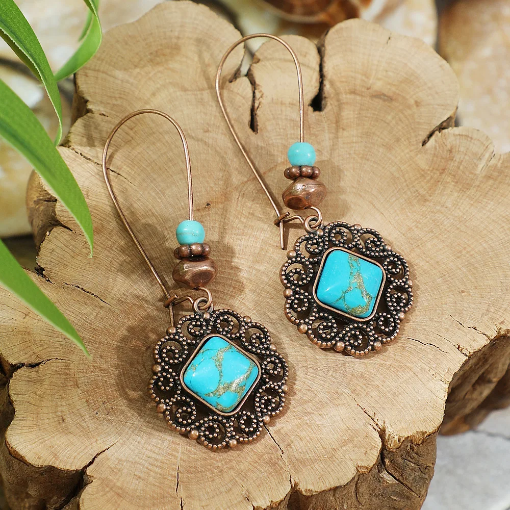 Vintage ethnische geometrische braune Tropfenohrringe für Frauen, elegante Persönlichkeit, Urlaub, lässig, täglich, Ohrringe, Boho-Schmuck – Detail 11