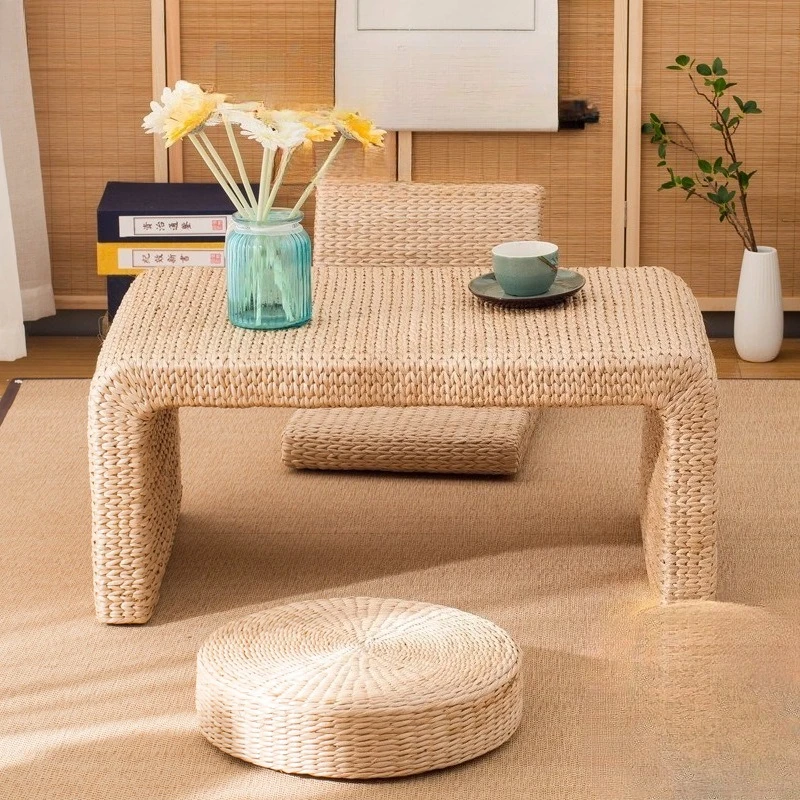

Japanese Tatami Tea Table Handwoven Rattan Floor Desk for Homestay Minimalist Bay Window Coffee Table Zen Style Low Sofa Tables
