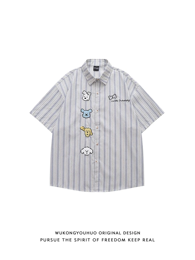 

Summer Casual Loose Fit ort Sve irt Embroidered Dog Pattern Youth ular Breathable Skin-Friendly Boys Girls irt