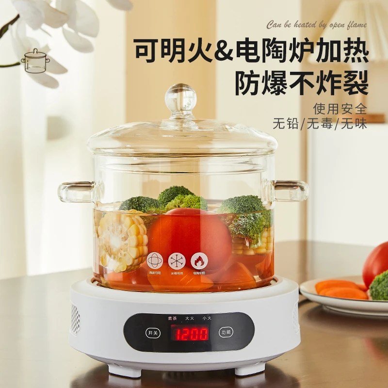 وعاء زجاجي مفتوح للحرق المباشر من البورسليكات العالية ومقاوم لدرجات الحرارة العالية وعاء حساء بكلتا الأذنين شفاف من السيراميك الكهربائي #3