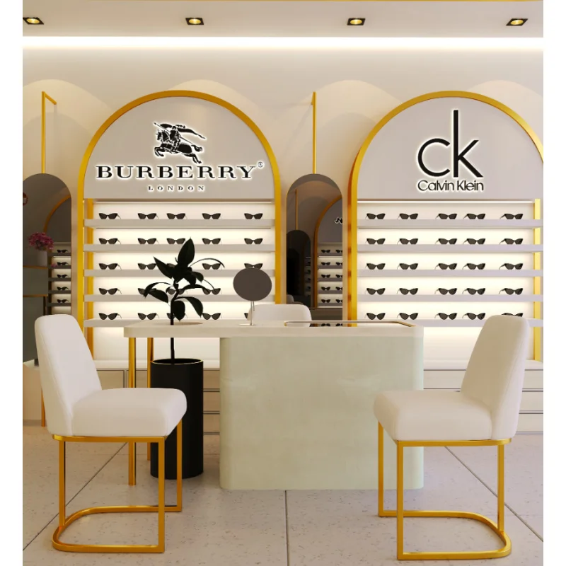 مخصص. حامل عرض النظارات الخشبية المخصصة، طاولة عرض المتجر البصري وديكور متجر العرض