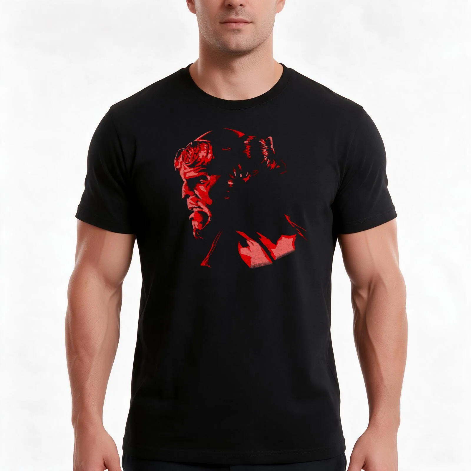Hellboy Highlights T-Shirt, Summer Casual Cotton Tee, Oversized Streetwear Tops, Vintage Graphic Print, Loose Fit Short Sleeve