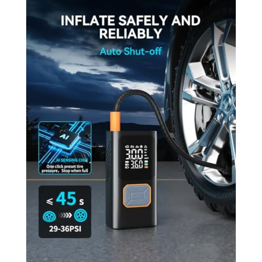 Bezprzewodowa pompka do opon Przenośny kompresor powietrza 150PSI Pompka rowerowa z lampką LED Manometrem Automatyczne wyłączanie Elektryczna pompka powietrza