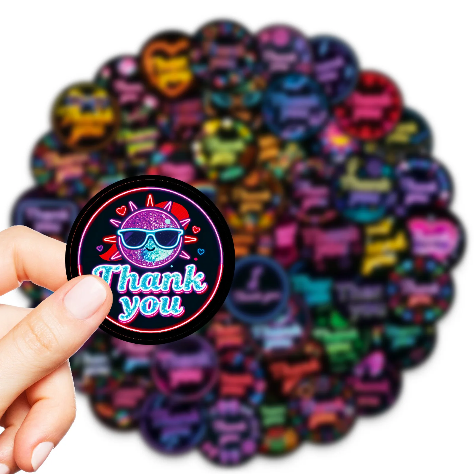 56 個のネオン「ありがとう」テキストステッカー DIY グラフィティデカール ギフトシール用 防水ウェディングホリデーラベル付きシールステッカー