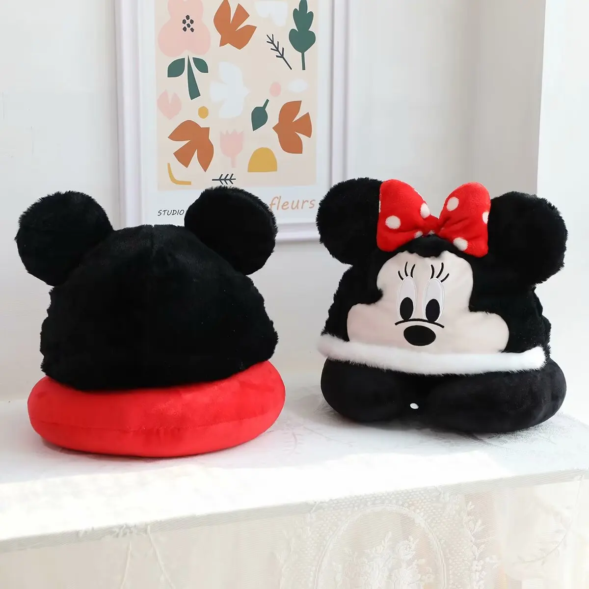 Disney Cartoon Anime Mickey Plush U-Shaped Pillow Cute Minnie Travel Pillow Sleeping Nap Pillow Comfortable Gifts For Girl