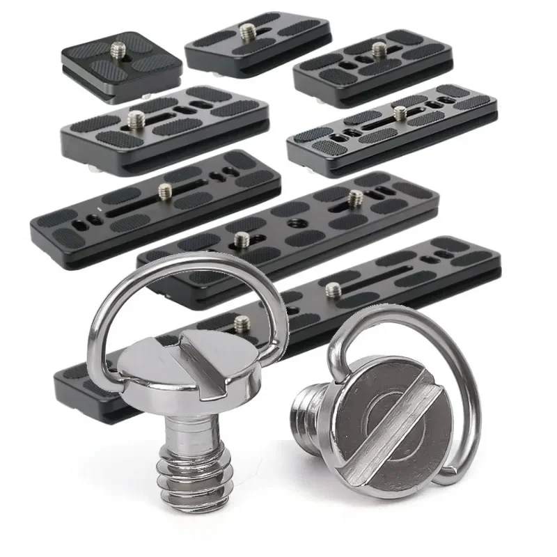 Aço inoxidável Camera Screw, Quick Release Plate, 1/4 "Folding D-Ring Adapter, Monopod Tripé Cabeça para DSLR