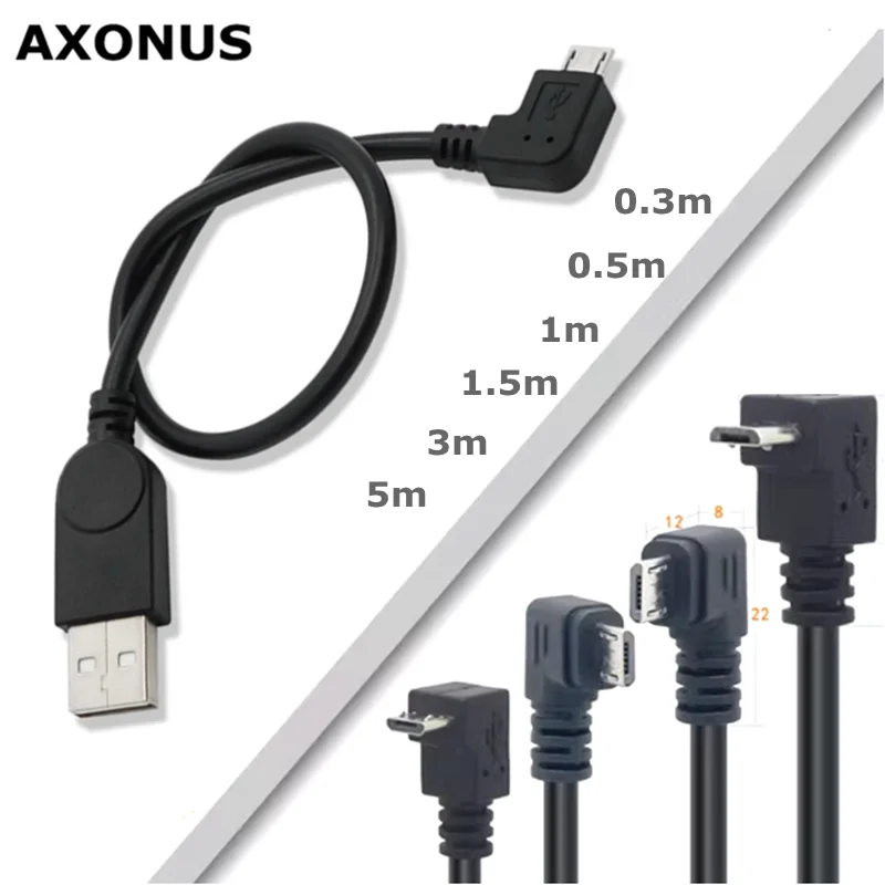 For Android Phones, Tablets, MP3, MP4 and Car Charging 90 Degree USB 2.0 Male to Micro USB Male Data Charging Connector Cable