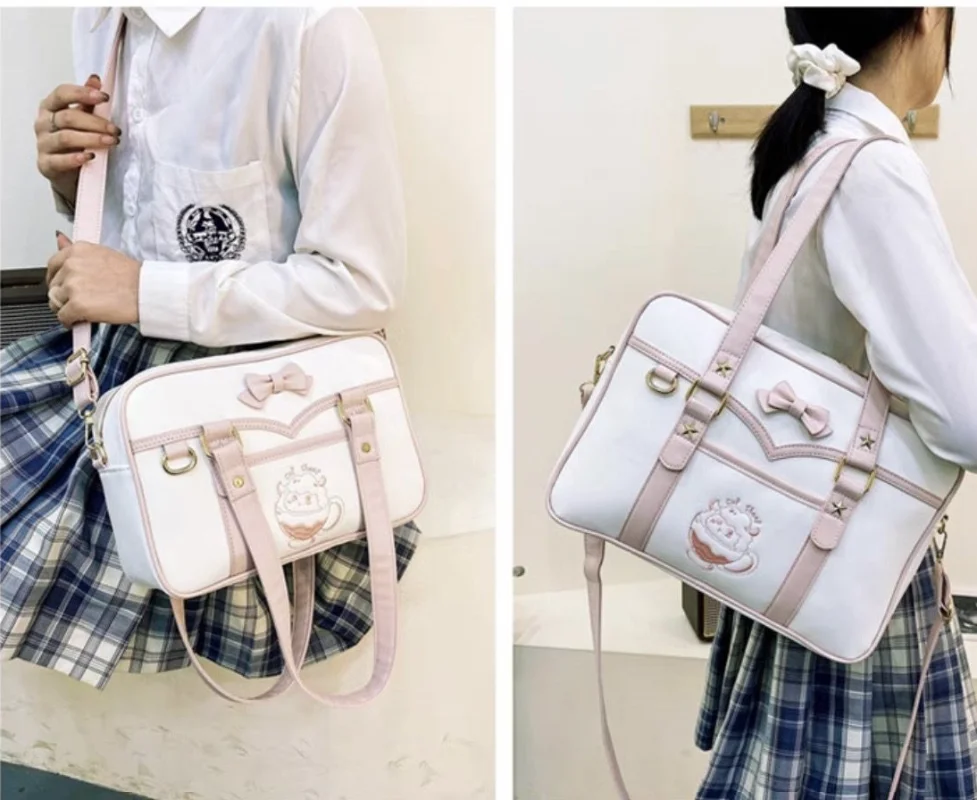 Cute Cartoon JK PU Shoulder Bags 2024 Sweet Embroidery Kawaii Uniform Crossbody Bags New Teenage Girls Lolita Bags for Women