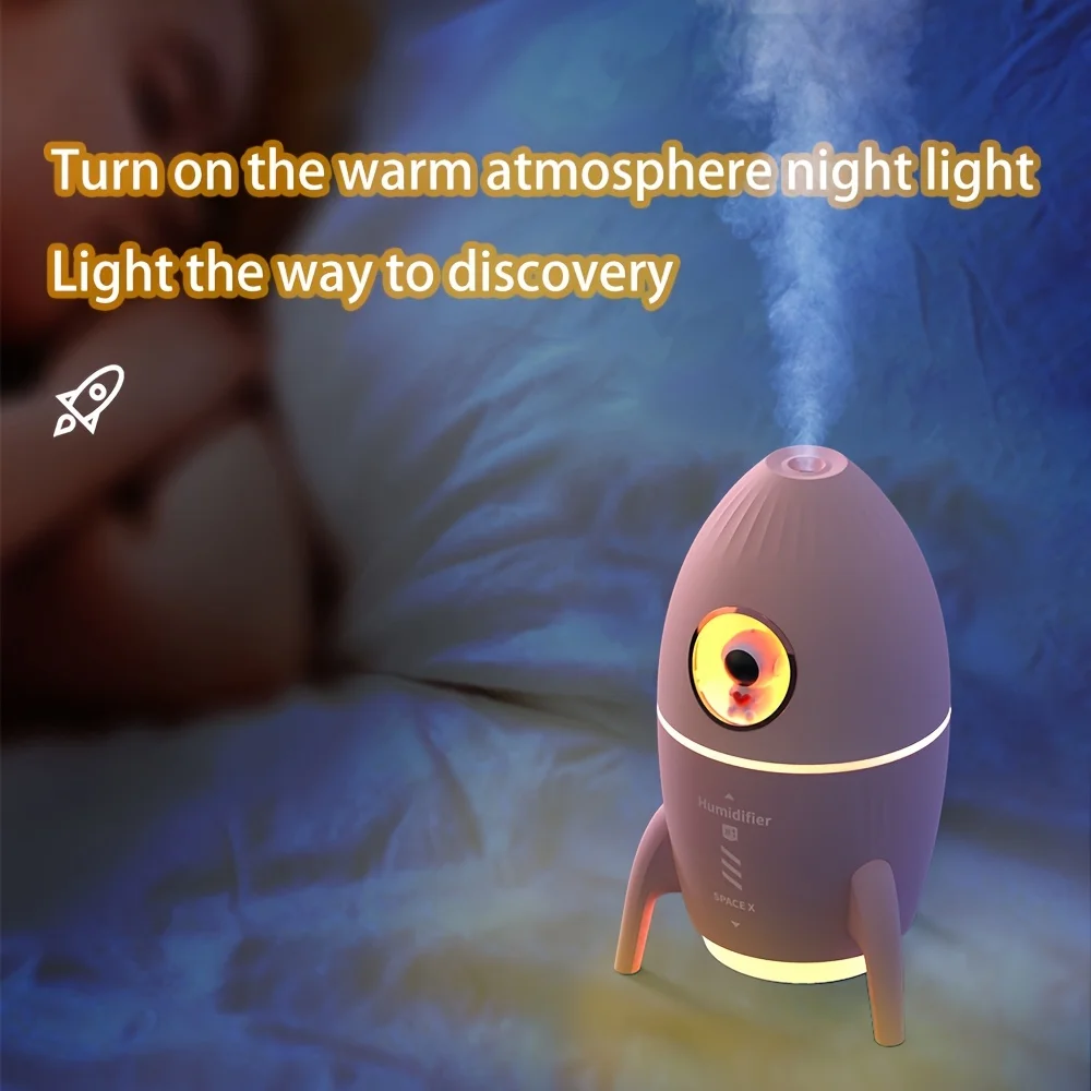 Mini Rocket Humidifier, Astronaut-themed Night Light Decoration, One-button Switch, 11.83oz Water Tank Capacity, Suitable For Be