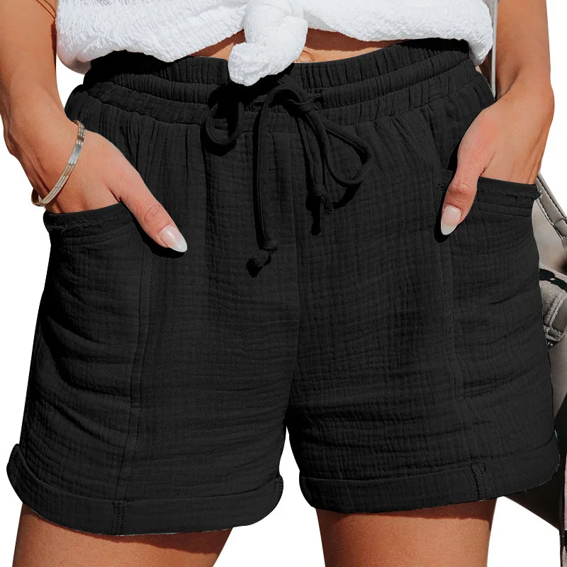 Shorts de cintura alta feminino, shorts casuais, solto, perna larga, moda feminina, verão, novo, 2023