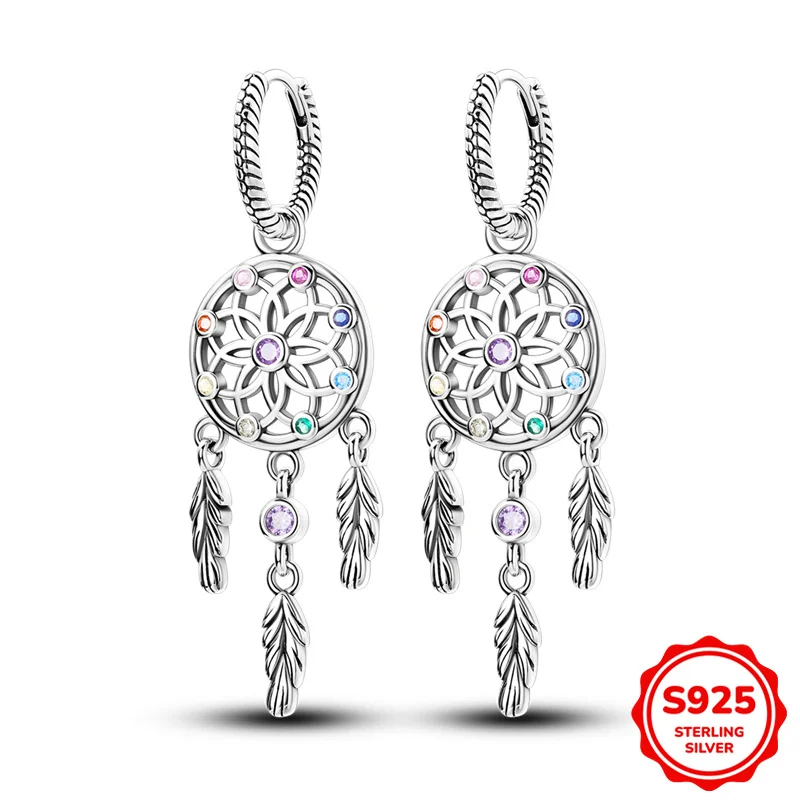 

100% 925 Sterling Silver Earrings Women Dreamcatcher Snake Bone Pattern Hoop Earrings For Anniversary Wedding Jewelry Gifts