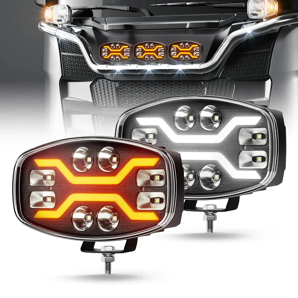 

HAOLIDE 10inch Jumbo Truck Driving Light Dual Color Flowing Strobe Flash DRL Hi/Lo Flood Spot Beam 6000k White 12V 24V