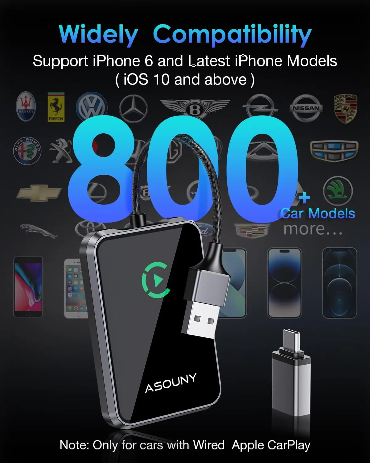 Wireless CarPlay Adapter, Converts Wired CarPlay to Wireless, Plug and Play CarPlay Wireless Adapter, Auto Connect Easy Setup Fi