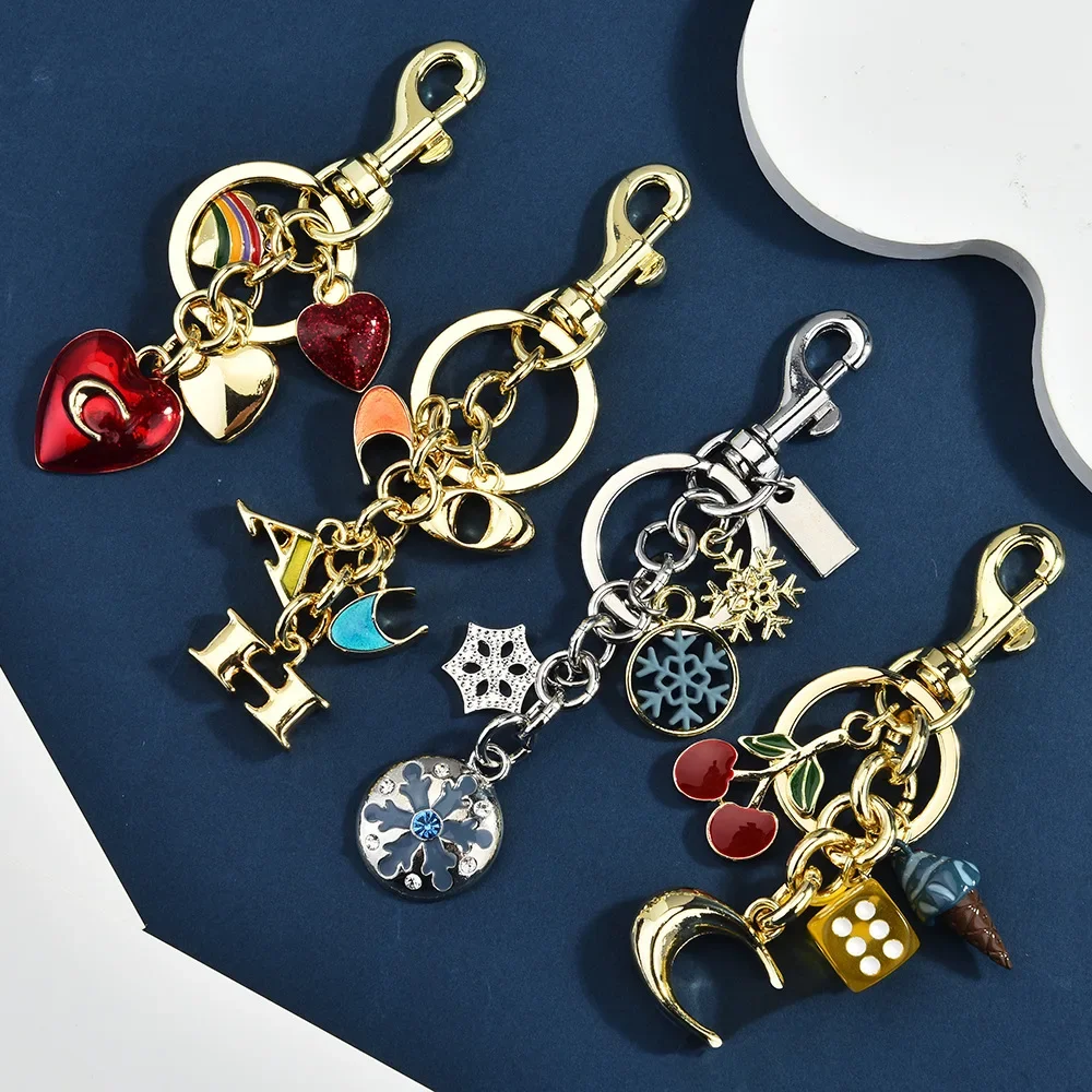 Aesthetic Multi Charm Keychain Gold Enamel Initial Letter Bag Accessories Personalized Bestie Gifts For Teenage Girls Valentines
