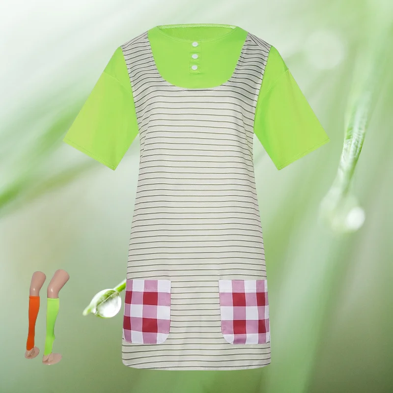 

Pippi Costume Fairy Tale Cosplay Green Top Apron Full Set Stage Performance Clothes for Girls Role Play Outfit Children's Day