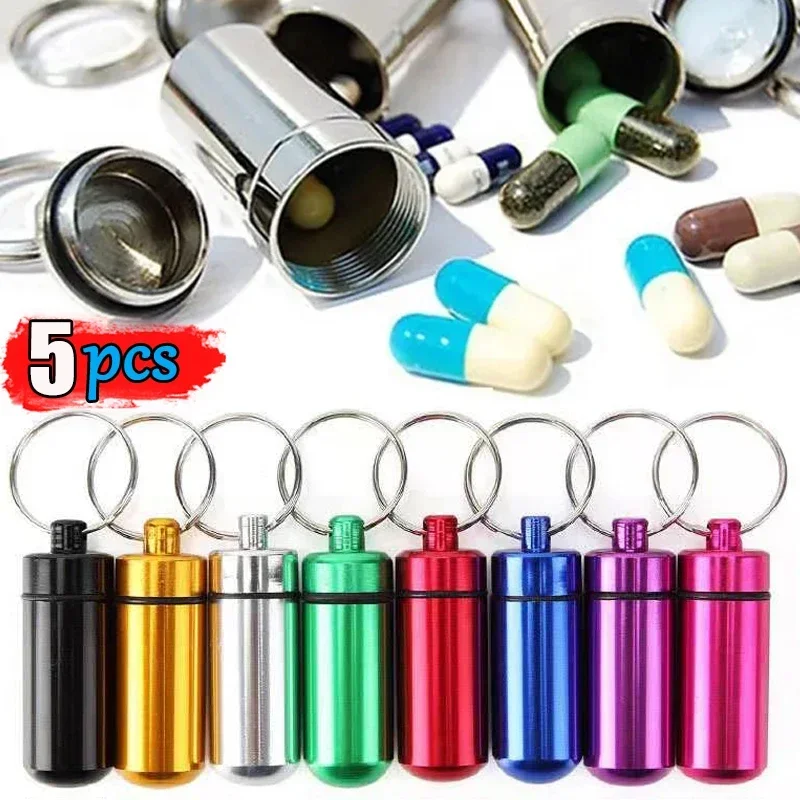 1/5pcs Portable Colorful Mini Aluminum Pill Box Medicine Case Container Bottle Holder Keychain Outdoor Pillbox Portable Key Ring
