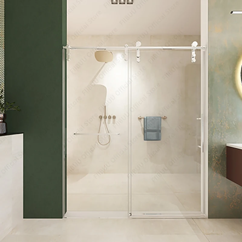 

56"-60"W x 70"H / 56"-60"W x 76"H Sliding Shower Door Frameless 5/16 Inch Tempered Glass Shower Enclosure with Buffer Towel Bar