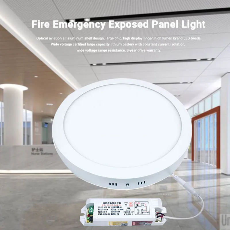 AC85-265V Fire Emergency Response Lamp 18W 24WSurface Mounted Emergency Panel Light with Power Outage Indicator for Office Hotel