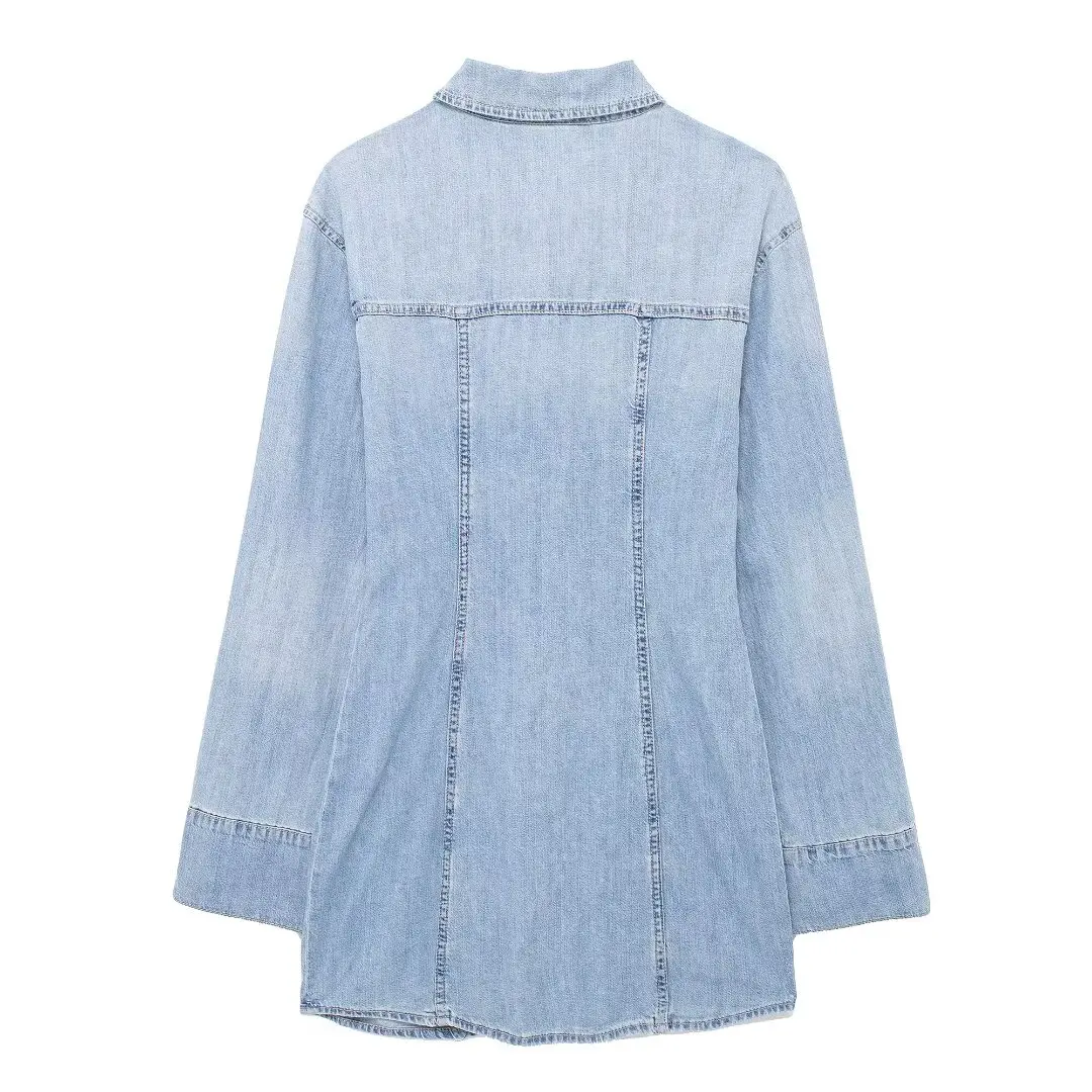 Mini robe en denim à manches longues pour femmes, chemise Joker, rétro, chic, décontracté, nouvelle mode, 2024