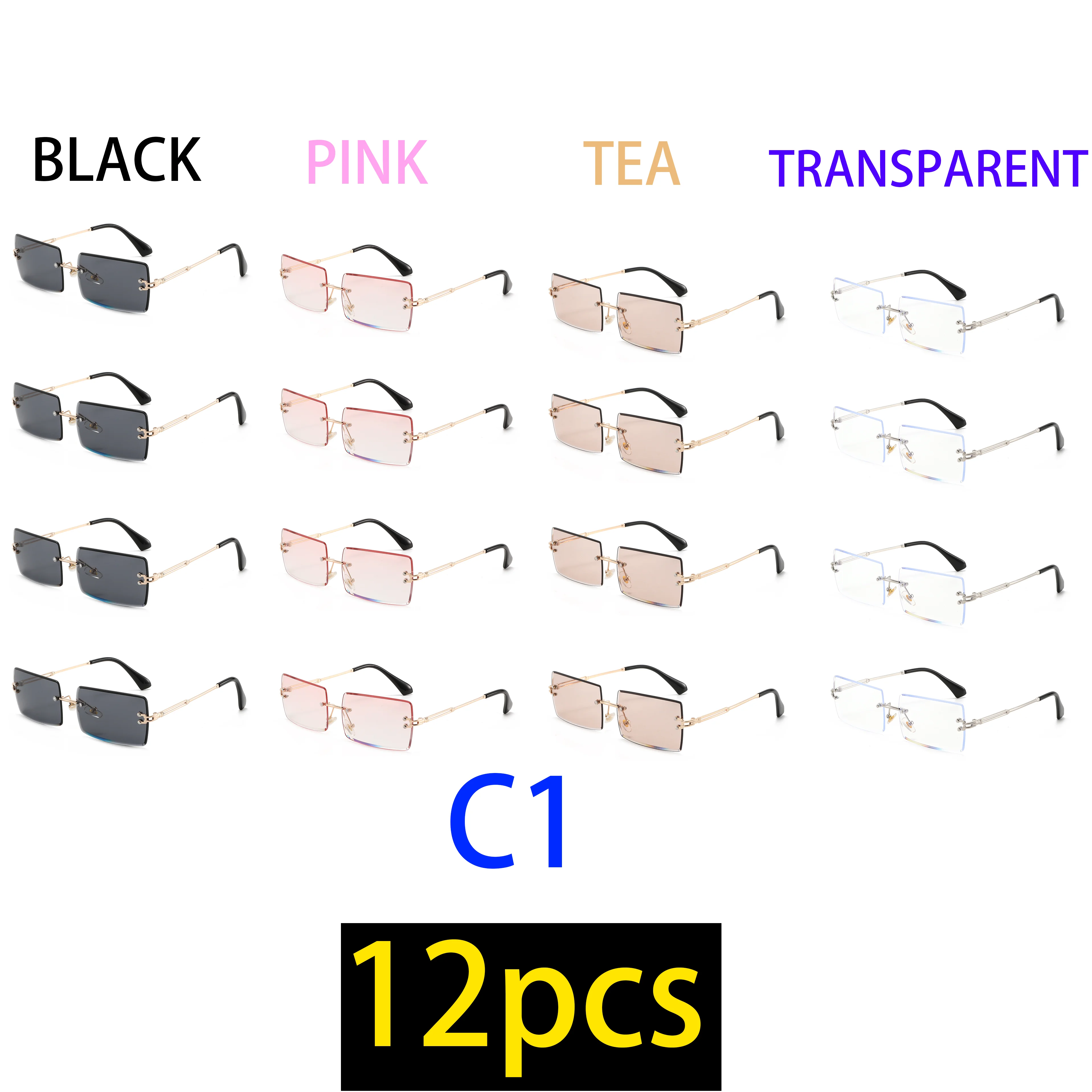 

Оптовая продажа: 12 шт. безрамочных прямоугольных солнцезащитных очков для женщин в стиле Y2K, винтажные тонированные солнцезащитные очки, модные очки-маски
