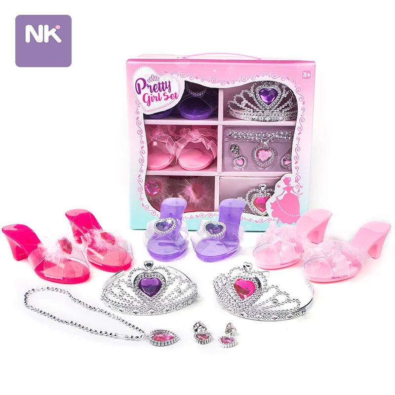 Pretend Play Jewelry Toys Princess Accessories Set for Toddler Girls Dress Up Shoes Toys Crown Necklace Ring  Makeup Toy