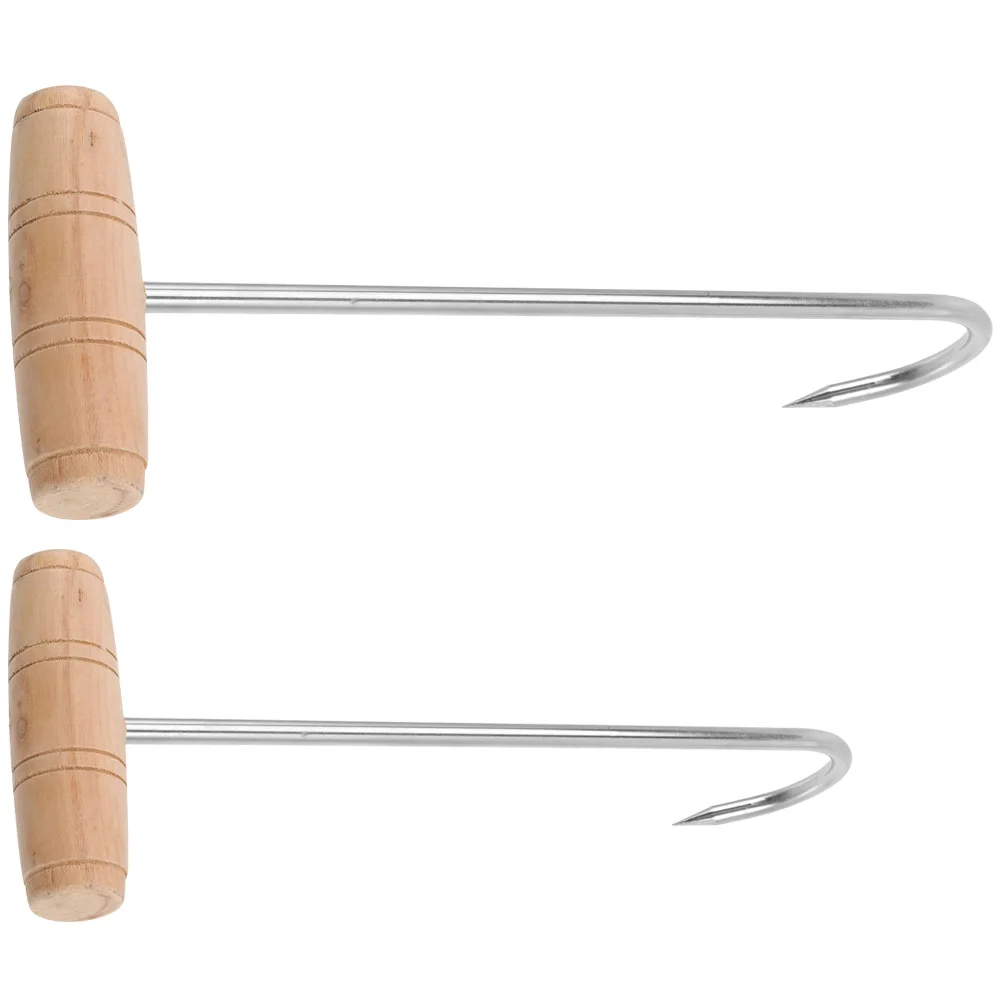 

2pcs T-handle Wooden Stainless Steel Butcher for T Hooks For Hanging Hanging Tools Storage