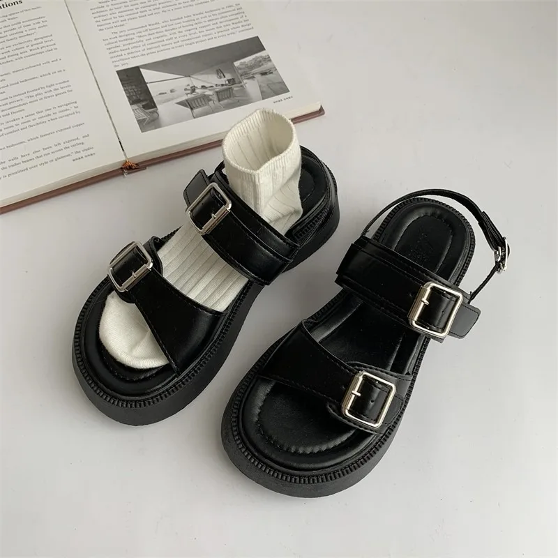 Fashion Buckle Gothic Shoes Summer Block Heels Rubber Sole High Quality Platform Sandals Women Gladiator Shoes Women Footwear