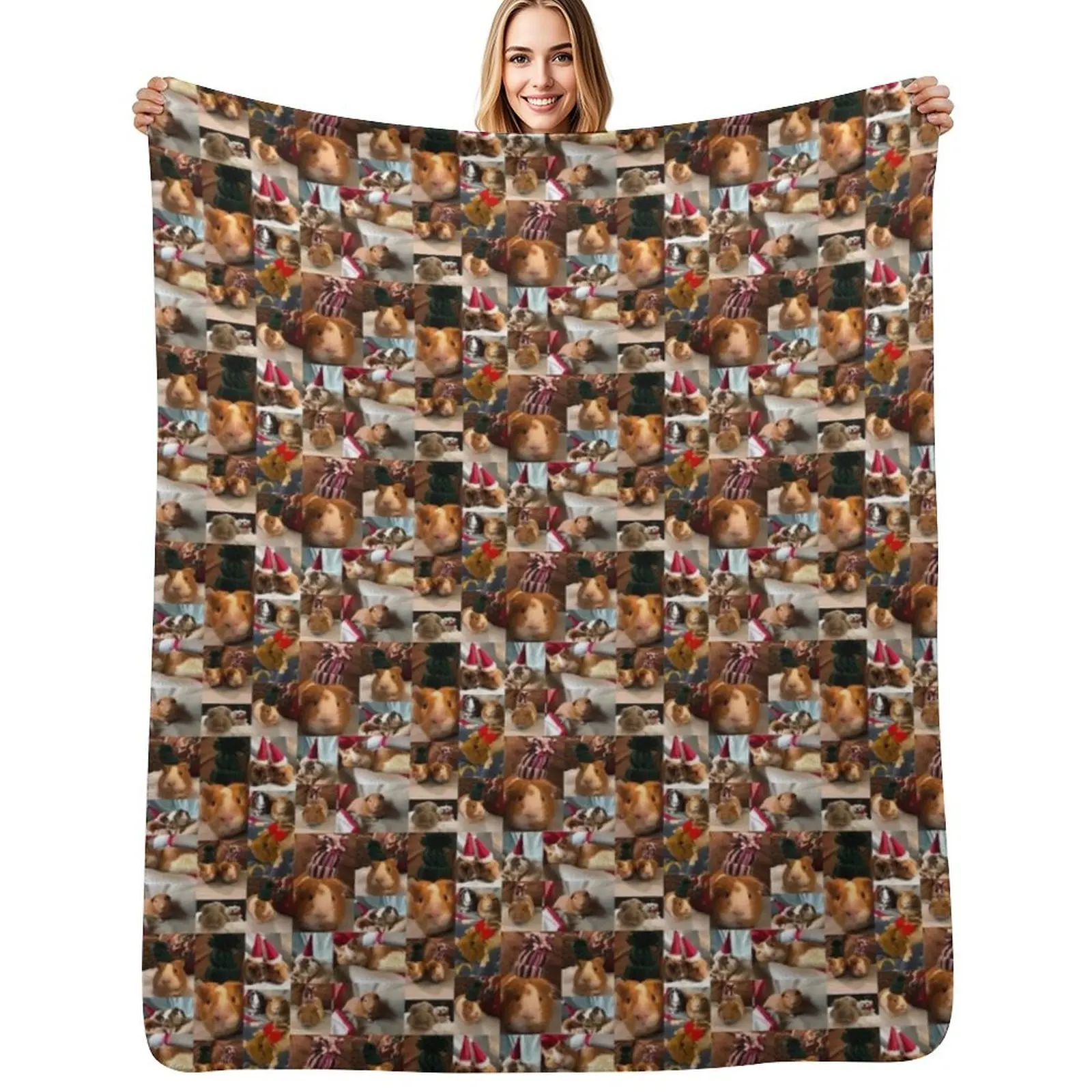 Christmas guinea pig collage Throw Blanket Cozy Napping Blanket Gift for Mom Dad