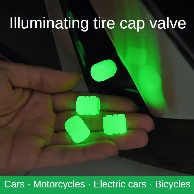 Automobile Luminous Tire Cap Luminous Valve Cap Automobile Electric Vehicle Motorcycle Fluorescent Valve Core Cover Universal