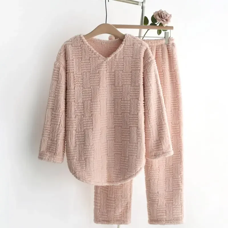 

Thickening Type Long Sleeve A Loungewear Set Can Be Worn Outside Literature and Art Jacquard Pattern Autumn and Winter Flannel