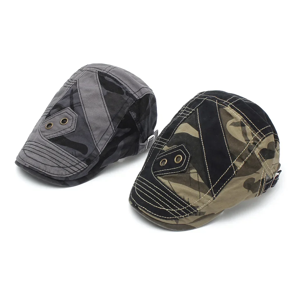 [TOHUIYAN] Retro Camo Newsboy Caps Classic Cotton Cabbie Hat Vintage Boina Flat Cap Casual Beret Hat Summer Autumn Driving Hats