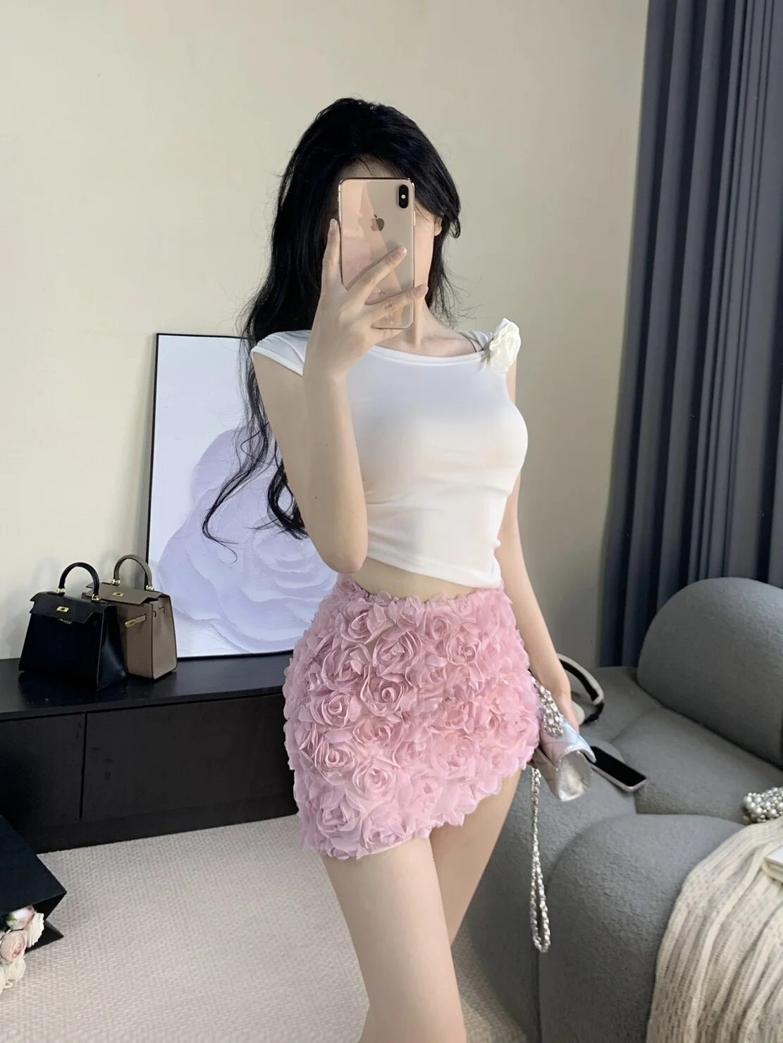 

Женский повседневный топ-камизоль Beloved Thousand Gold Pure Desire Sweet Sexy Asymmetrical Slimming Elastic Camellia для офиса и прогулок