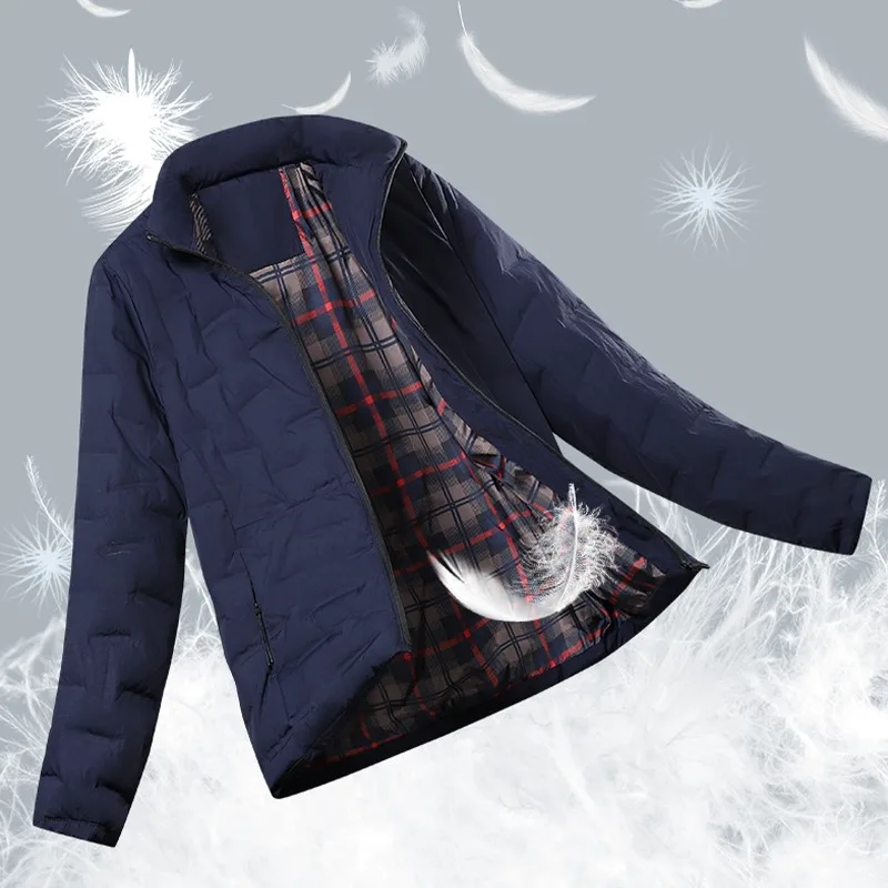 

Men's Short-Sleeved Lightweight Down and Cotton Coat with Stand-Up Collar Loose Fit Korean Style Solid Color Thickened Warm Coat