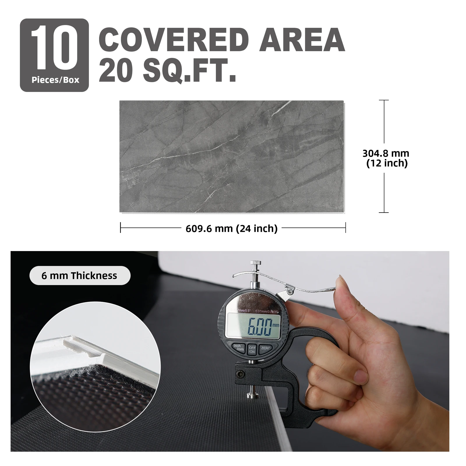 12 "× 24" بلاط أرضيات SPC منقوش بالحجر للأشعة فوق البنفسجية مضاد للبكتيريا درجة تجارية لمكتب المستشفى والتجزئة