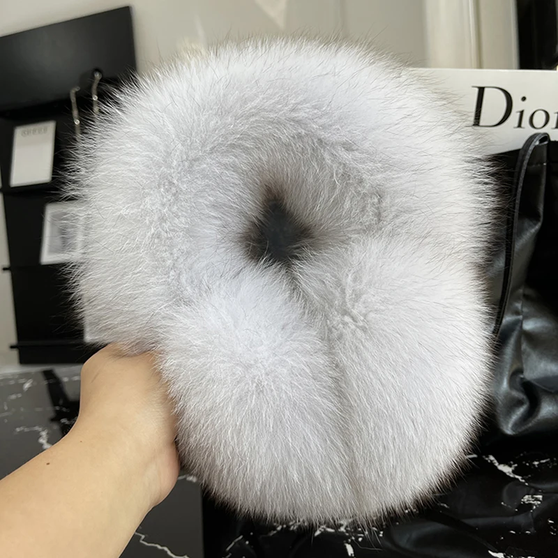 Winter Natural Real Fox Fur Earmuffs Plush Warm Decorate Women Cute Solid Ear Warmer Headphones Neck Warm Bib Scarf