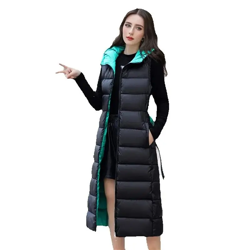 Nuovo gilet imbottito in cotone Gilet lungo Cappotto da donna in autunno e inverno Cintura di penetrazione su due lati