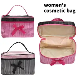 Women Travel Bow Stripe Make Up Bags Girl Cosmetic Bag Makeup Beauty Bra Wash Organizer Toiletry Pouch Storage Kit Bath Case