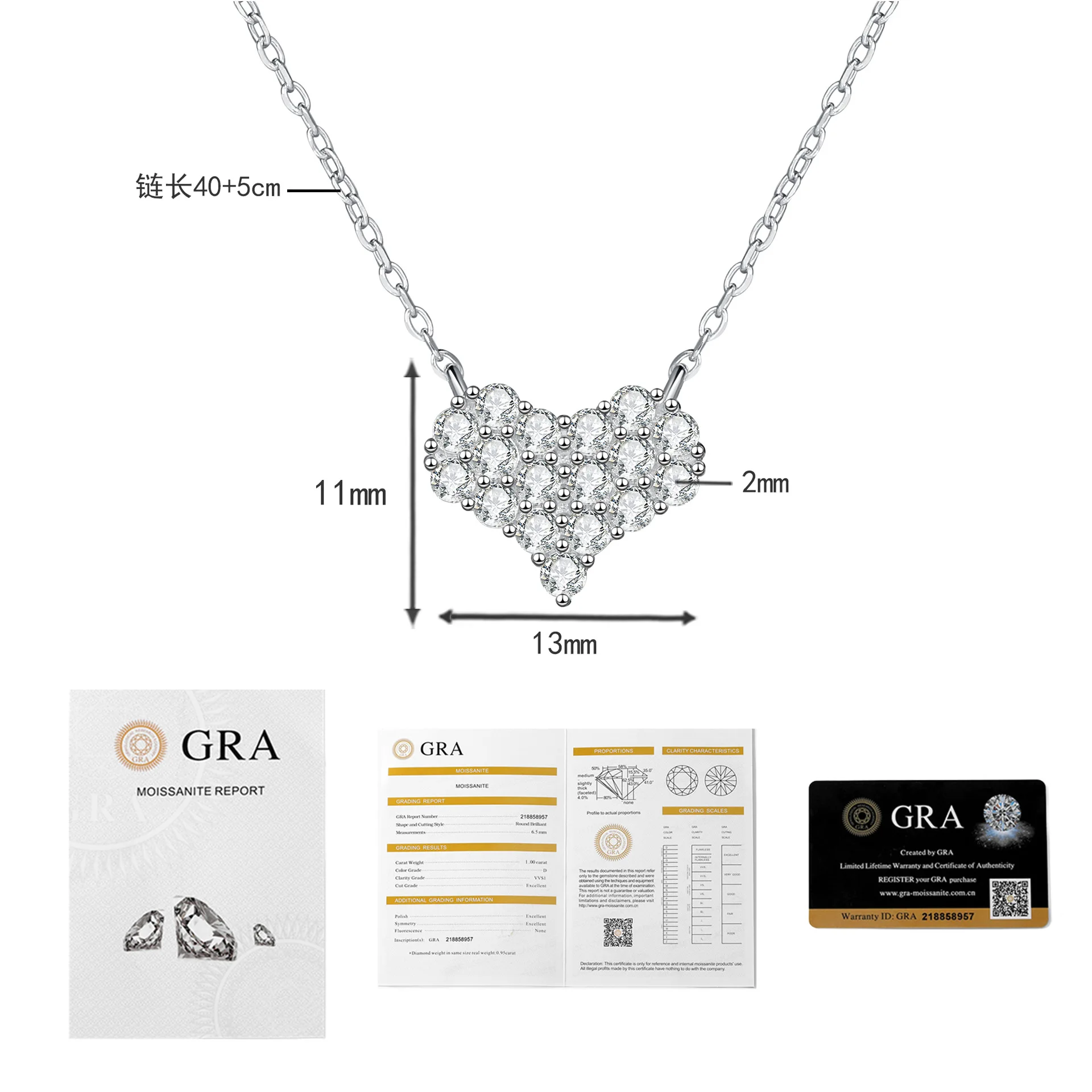 New style full set moissanite 925 sterling silver necklace with love, light luxury, high-end feel, versatile wedding jewelry