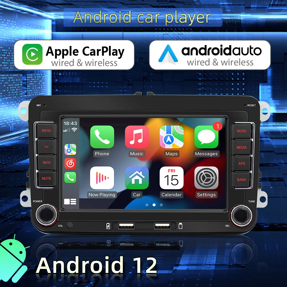 HU-Autoradio Android pour Volkswagen Golf 5 6 Polo Passat Gods, TSI, CC, Skoda Jetta, Seat, Muiltmedia CarPlay, Navigation GPS, WiFi, 2Din