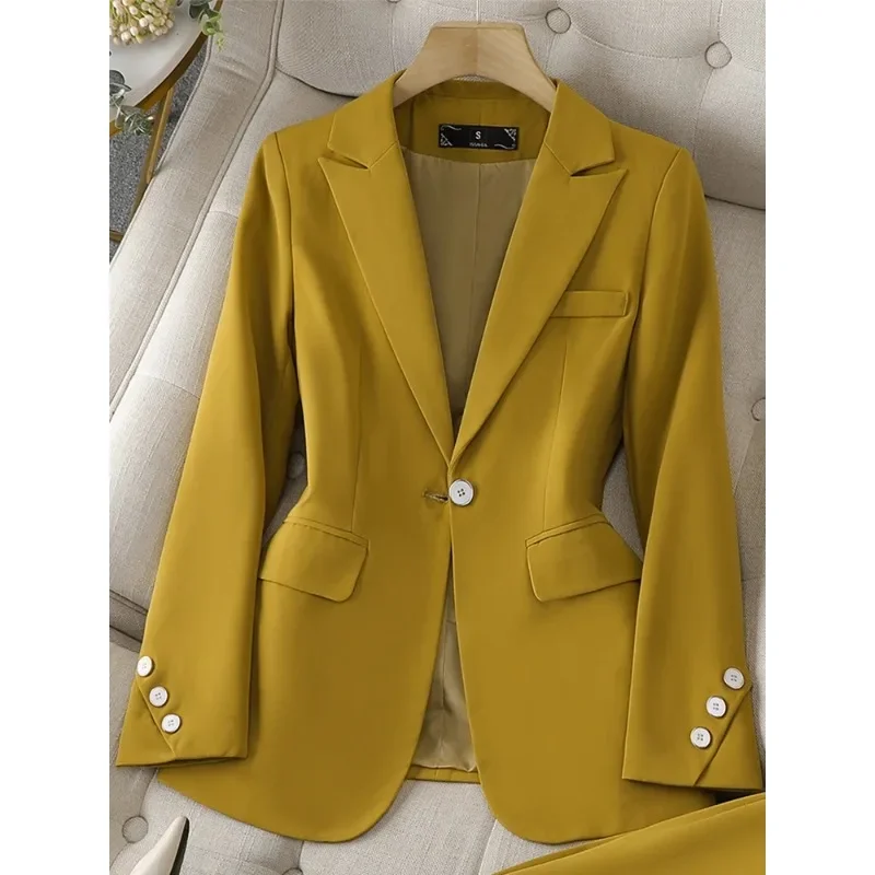 Blazer et veste à manches longues pour femmes, manteau formel, vêtements d'affaires, vêtements de travail pour femmes, jaune ingent, noir, bureau