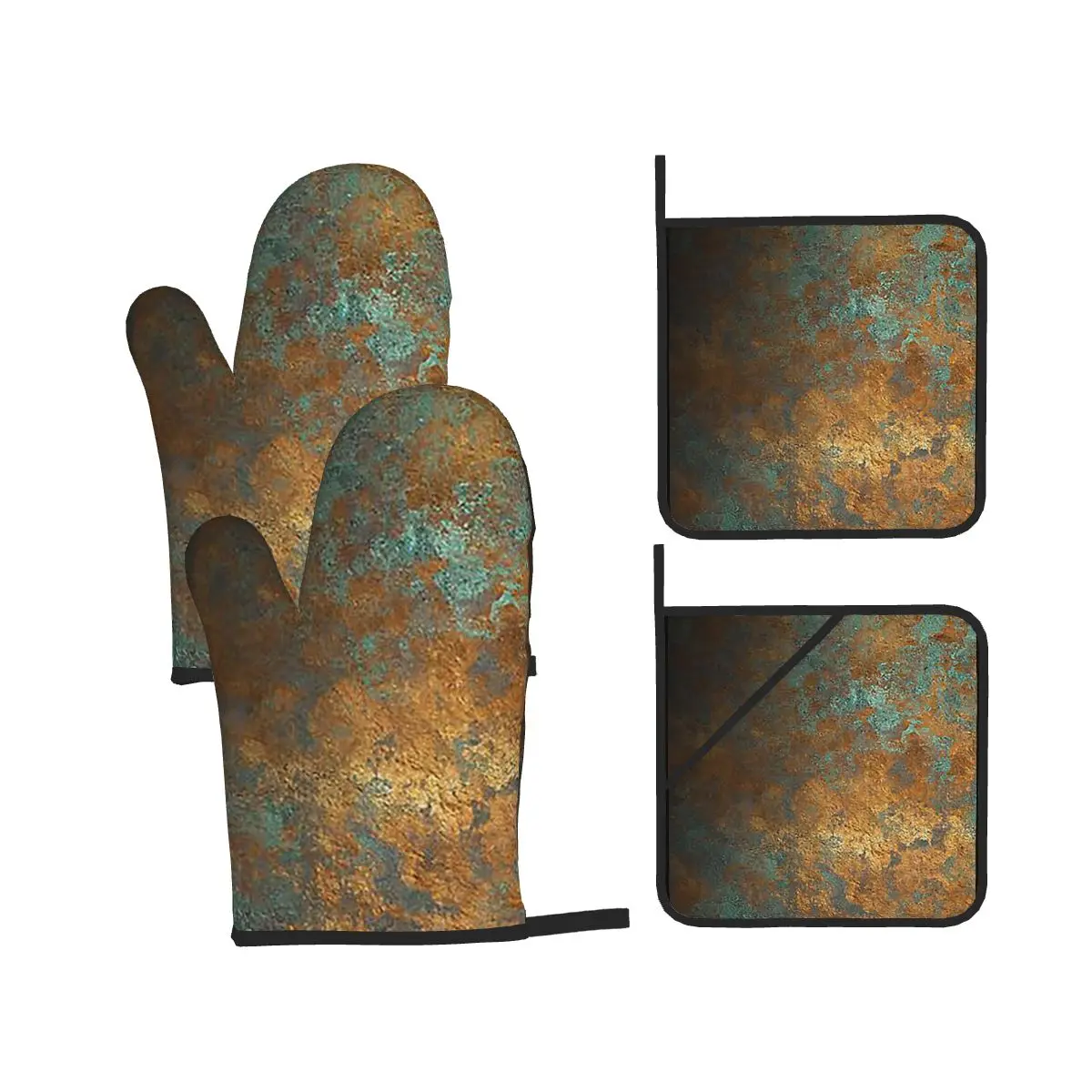 Oxidized Copper Oven Mitts and Pot Holder Sets of 4 for Baking Kitchen Cooking Grilling Resistant Non-Slip Gloves