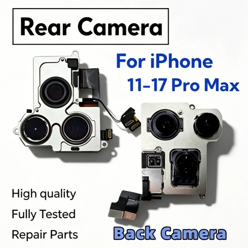 Fully Tested Rear Camera With Flex Cable for iPhone 11 12 13 14 15 16 17 Pro Max 12/13 Mini Back Camera Replacement Part