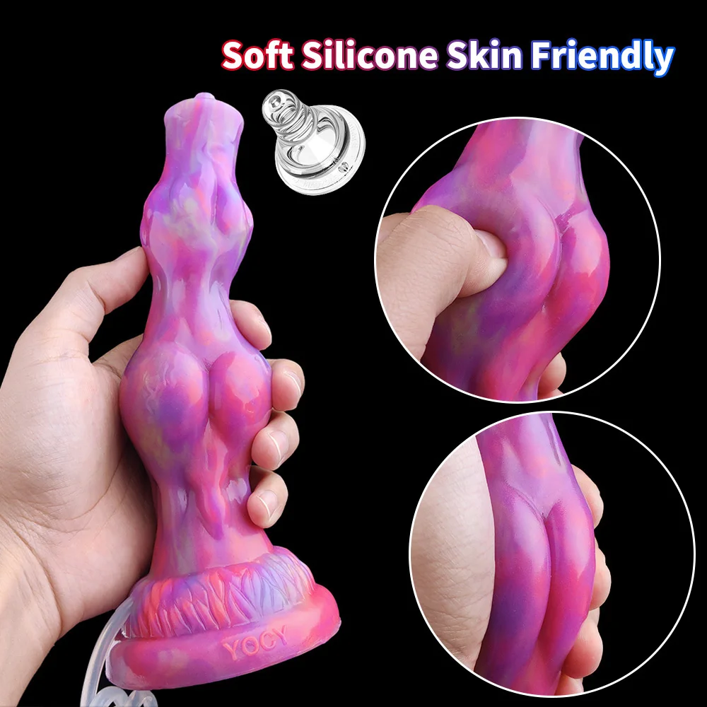 YOCY Squirting Wolf Knot Dildo Luminous Toy For Couples Silicone Dog Dildo Ejaculating Masturbators Sex Toy With Suction Cup