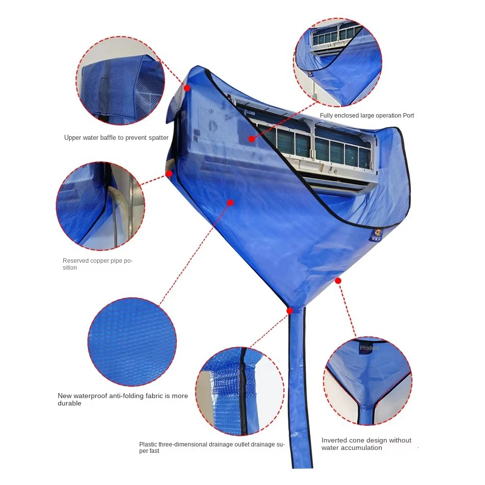 51.1in Large Air Conditioner Cleaning Cover Kit with Drainage Pipe Summer Cleaner Brush Sprinkler Hanging AC Water Washing Bag