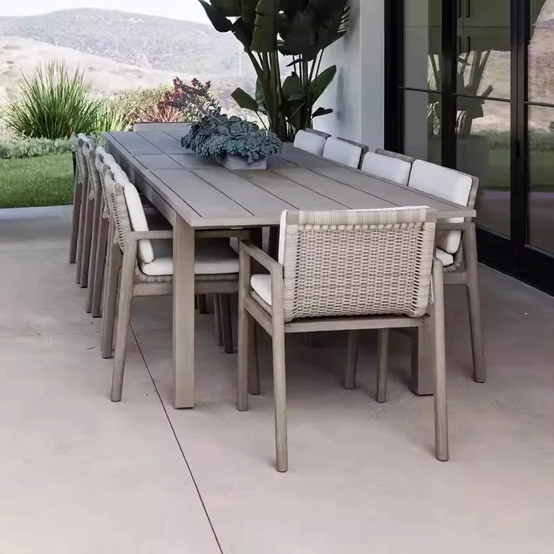 Nordic outdoor tables and chairs, villa garden waterproof and preservative rattan dining chairs, terrace outdoor furniture