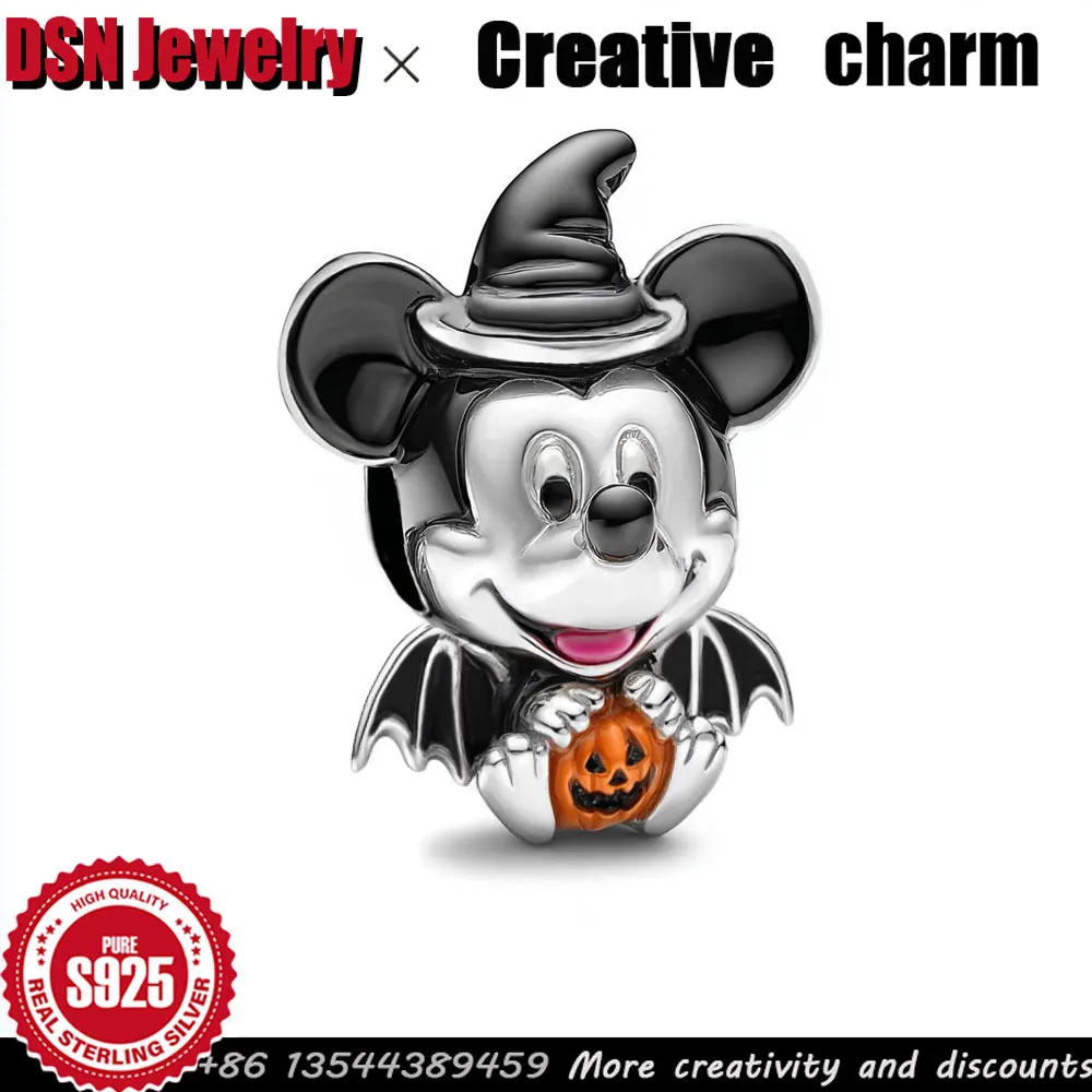 

DSN 925 Silver Charm Mickey mouse charm Customizable beads for bracelet Original female Jewelry accessories Halloween gifts