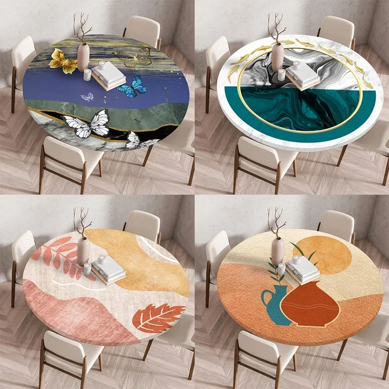 

60/90/120Cm Round Table Cover Waterproof Oil-Proof Tablecloth Elastic Kitchen Dining Wedding Party Table Cover Home Decoration
