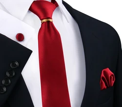 Gravatas de seda sólidas para homens, lenço gravata, abotoaduras com anel de metal dourado, terno de broche, acessórios de casamento