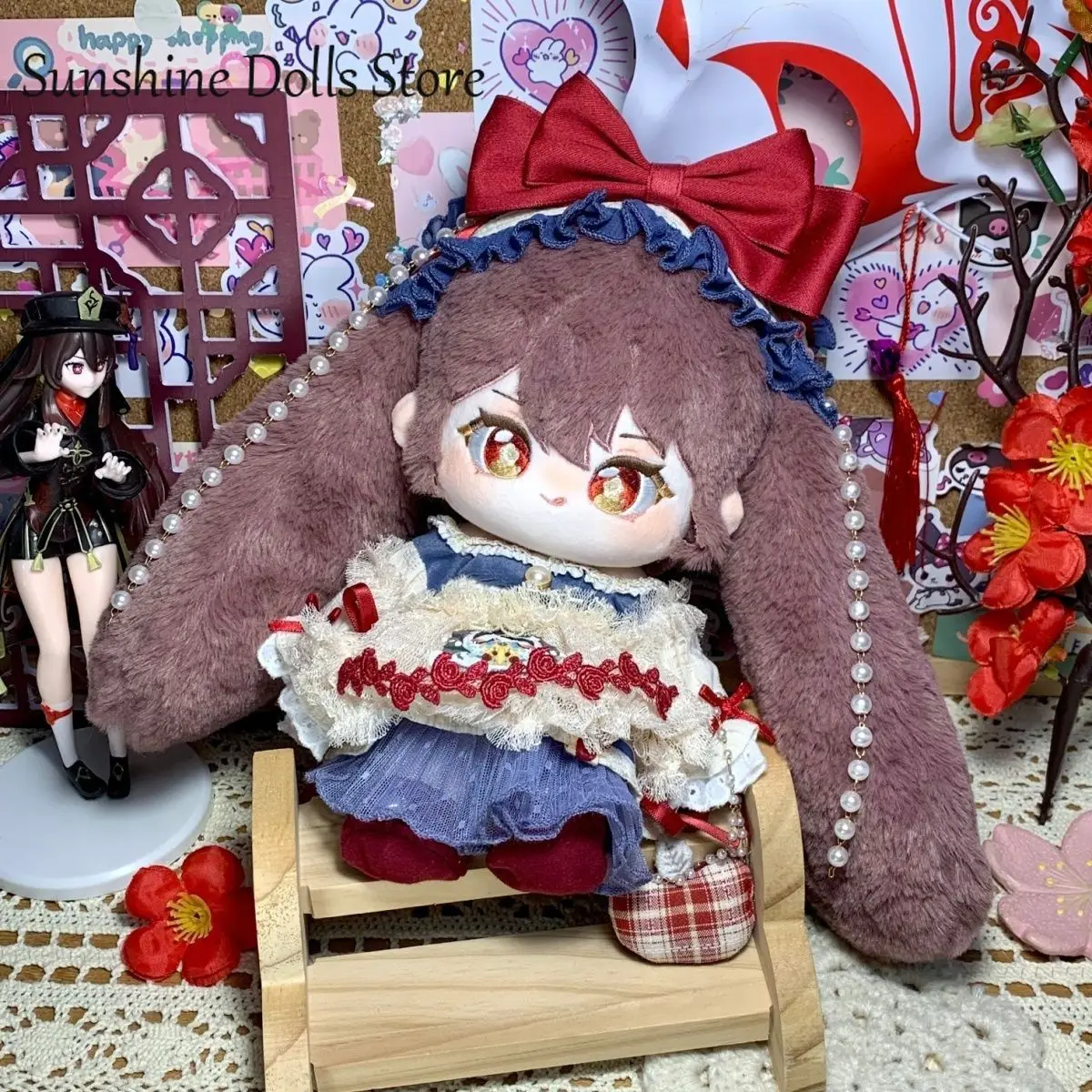 20cm mignon Anime fille Hu Tao Genshin Impact coton poupée corps dessin animé en peluche peluche Cosplay figurines peluche cadeau d'anniversaire
