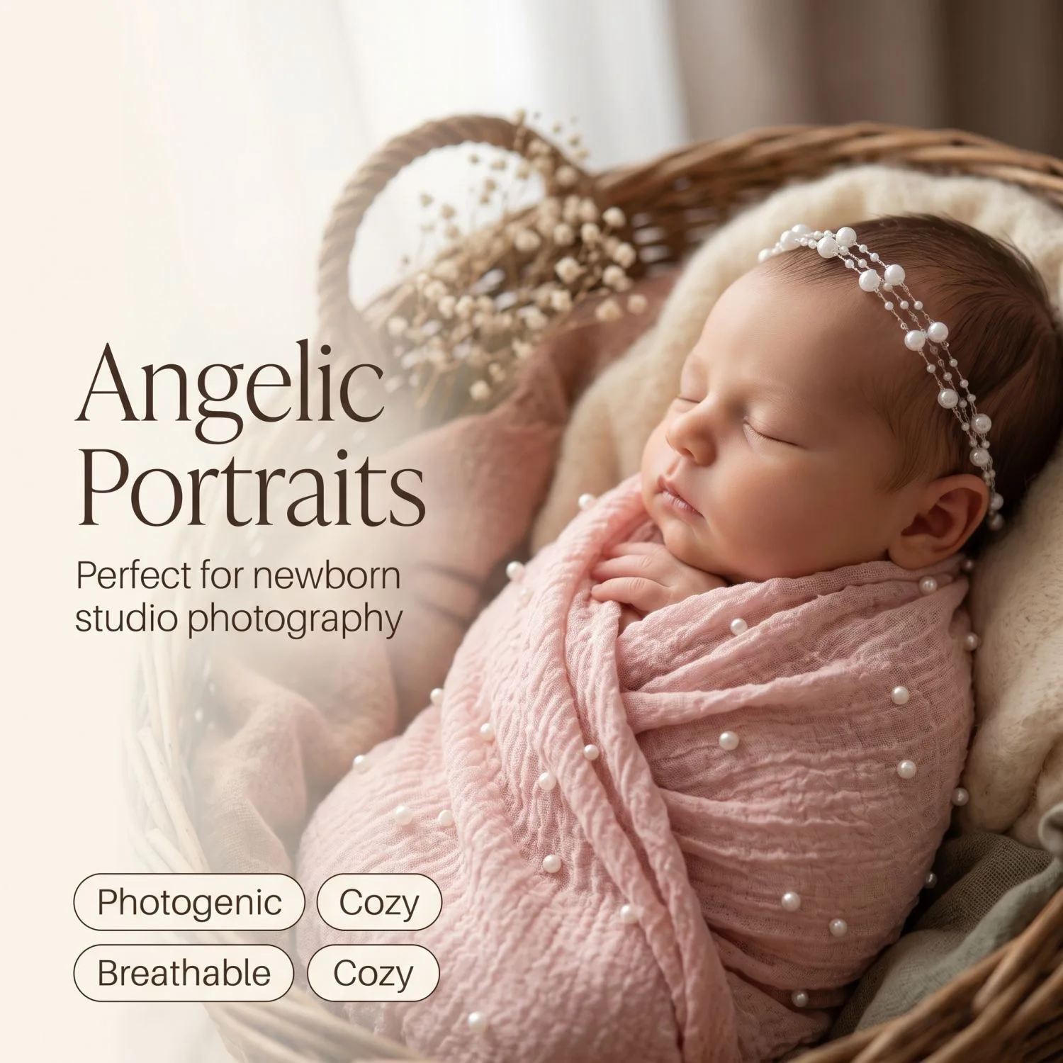 New children's photography wrap cloth made of cotton and linen with pearls, baby photo clothing + props